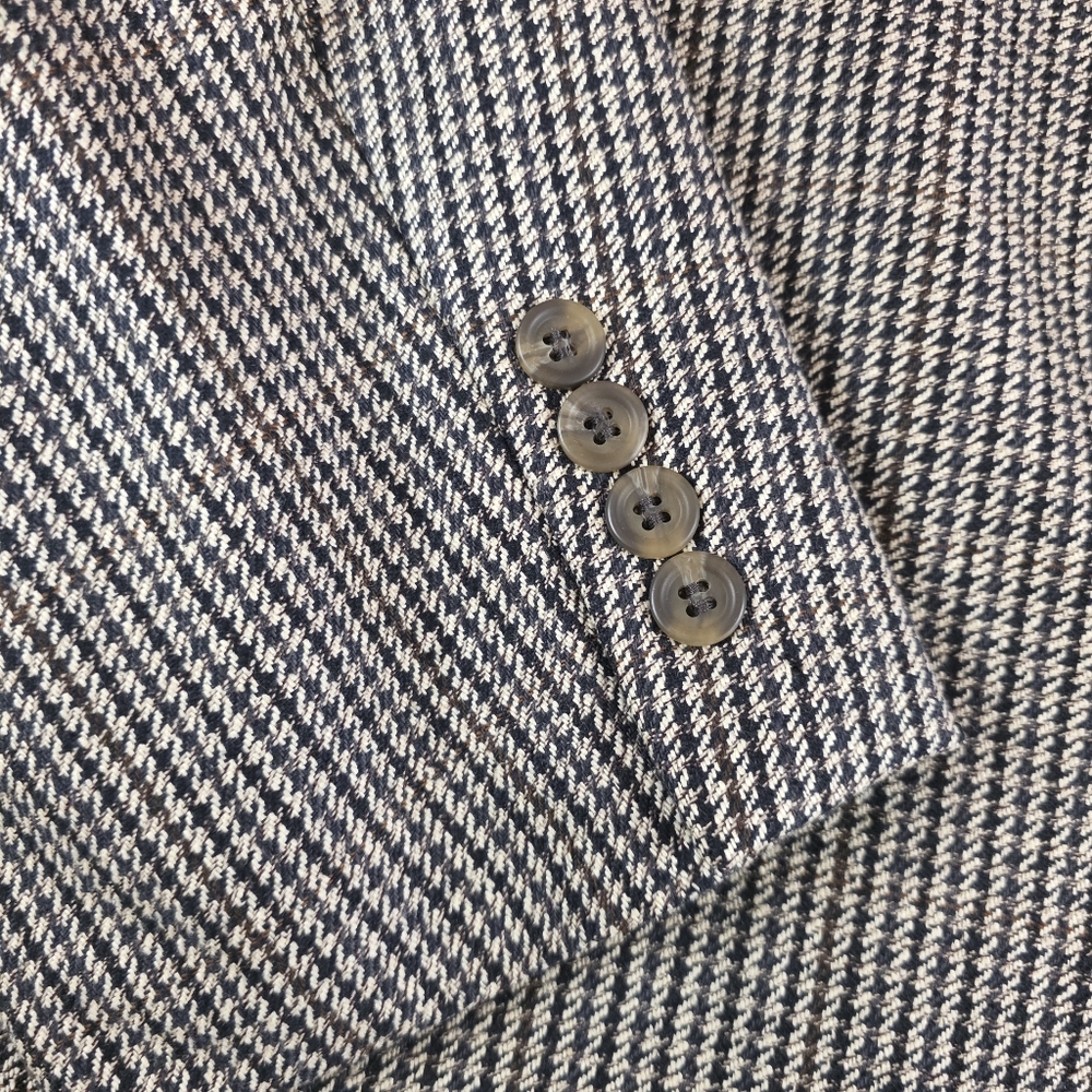 Vintage 90s Ralph Lauren Silk Wool Houndstooth Blazer Black Tan Brown Gray 48R - Picture 6 of 11